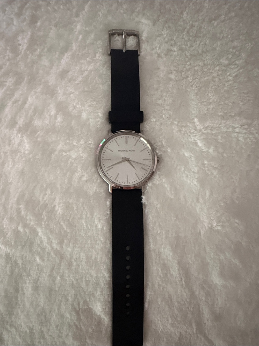 Michael Kors Black Silicone Strap Silver Dial Classic Slim Watch